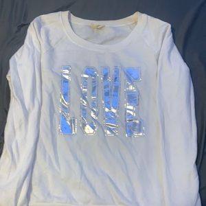 Love sweater L white silver letters